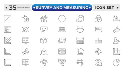 Set of outline geodetic survey and measuring icons. Minimalist thin linear web icon set. Editable stroke outline icon.
