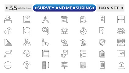 Set of outline geodetic survey and measuring icons. Minimalist thin linear web icon set. Editable stroke outline icon.
