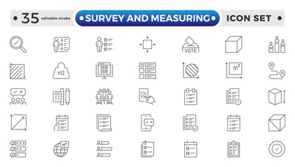 Set of outline geodetic survey and measuring icons. Minimalist thin linear web icon set. Editable stroke outline icon.
