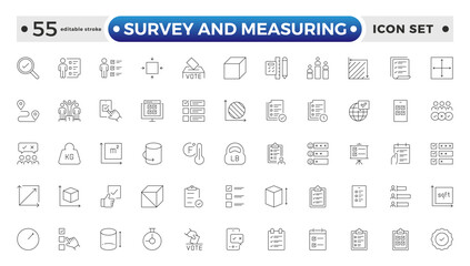 Set of outline geodetic survey and measuring icons. Minimalist thin linear web icon set. Editable stroke outline icon.
