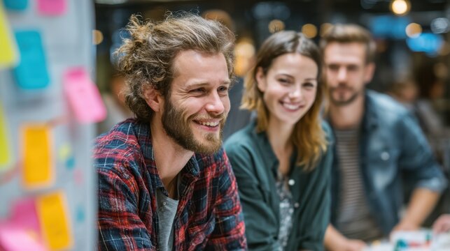 Digital marketing team outlining online campaign tactics