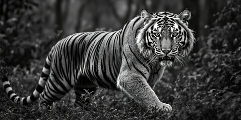 Fototapeta premium Majestic Siberian Tiger in Wild Black and White