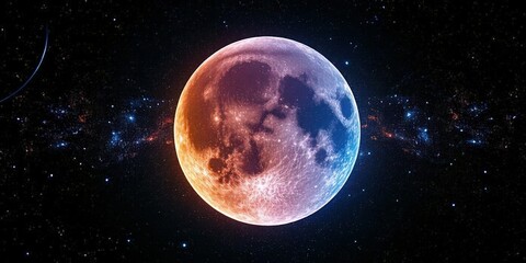 Majestic Super Moon and Starry Night Sky HDR Image