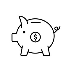 Piggy bank line icon vector, with editable stroke, ideal for savings apps, personal finance education, and budgeting visuals