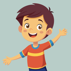 Happy Little Boy with Arm Outstretched, Smiling and Looking at Camera Illustration 