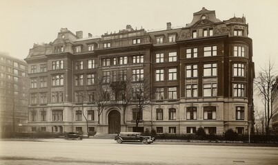 Large Classical Building in Sepia Photograph