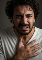 Obraz premium Distressed Man: A Dramatic Close-Up Portrait