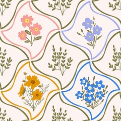 Seamless watercolour and unique floral pattern background for covers, notes, Soft backgrounds colour. Watercolour art work. Flower stalk. Colourful flower.	