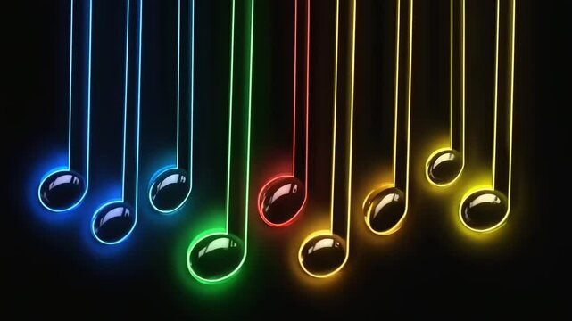 Colorful musical notes against a dark background.