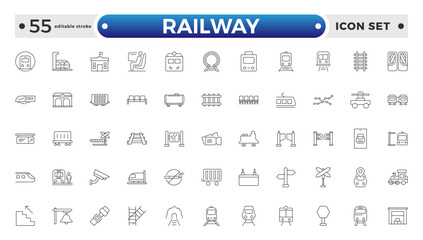 Railway industry outline icons set. Railroad company. Rail transport. Train station. Customizable thin line symbols. Editable stroke outline icon.
