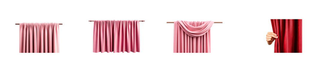 Elegant drapes on rod collection, different styles, cut out transparent
