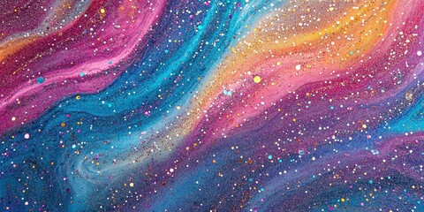 Abstract colorful texture with vibrant paint swirls and sparkles, creating energetic artistic background. Bright pattern ideal for creative design and modern decor projects.