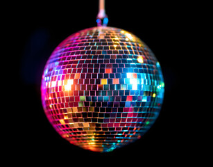 Obraz premium Disco glitter balls sparkle under vibrant lights at energetic dance party celebration 