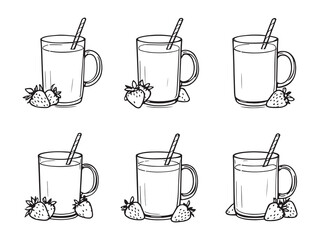 Strawberry Milk Line Art Icon Pack