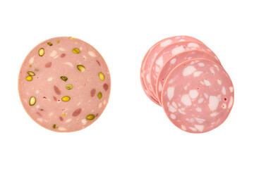 Two Types Mortadella Slices Isolated