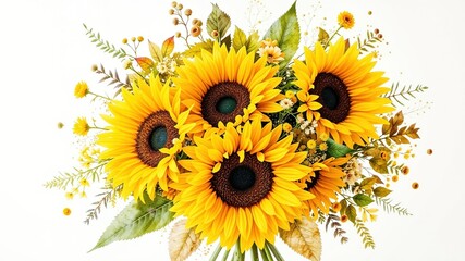Watercolor Sunflower Bouquet: Floral Arrangement with Copy Space