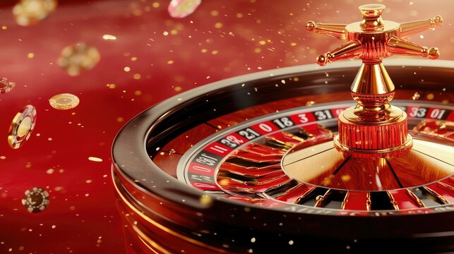 Casino drama as roulette wheel spins under golden light, tight shot on opulent texture