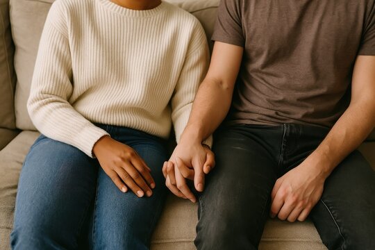 Couple holding hands together.