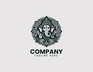 Obraz premium Revered Lord Ganesha with Divine Symbols Traditional Patterns Vector Logo Design, Honorable Hindu God Ganesha Divine Symbols Traditional Vector Logo, Respected Lord Ganesha Sacred Symbols Traditional 
