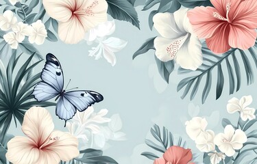 Large Watercolor European Vintage Floral and Butterfly Pattern for Curtains, Wallpaper and Wrapping Paper