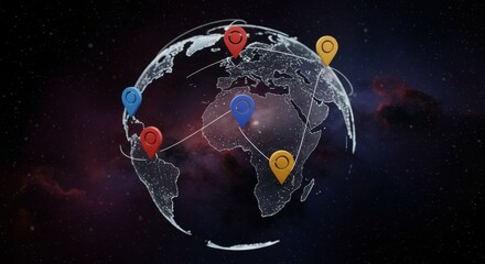 Global network connections overlaid on a 3D globe.