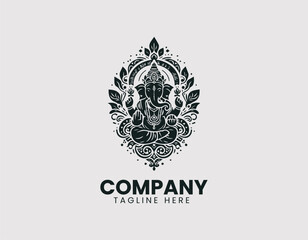 Obraz premium Revered Lord Ganesha with Divine Symbols Traditional Patterns Vector Logo Design, Honorable Hindu God Ganesha Divine Symbols Traditional Vector Logo, Respected Lord Ganesha Sacred Symbols Traditional 