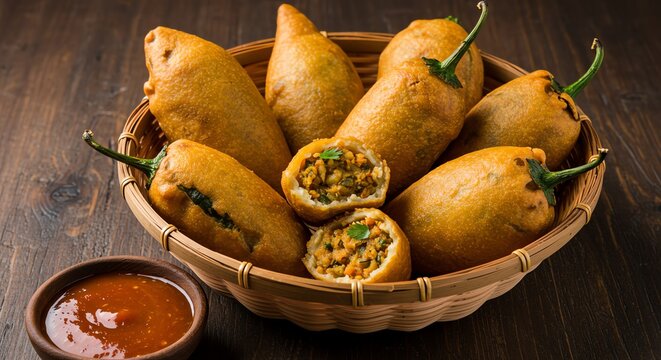 Golden-Brown Stuffed Mirchi Bhajji: A Vibrant Indian Snack