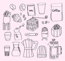 Coffee hand drawn doodles collection