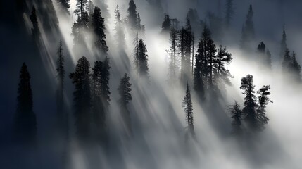 Obraz premium rays breaking through clouds over a dense forest