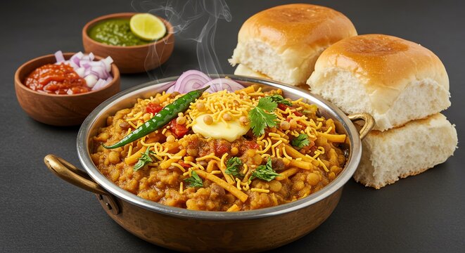 Spicy Misal Pav: A Vibrant Indian Dish with Warm Spices