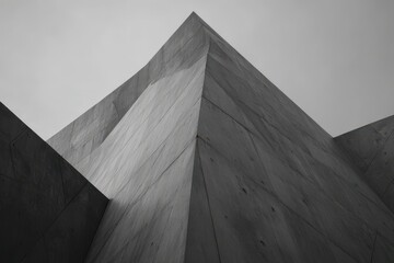 Grey concrete structure's angular architectural detail.