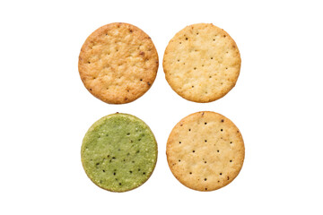 Four delicious savory biscuits or crackers arranged against a background transparent background Generative AI