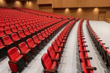 empty red arm chairs stand rows in hall concept los sillones rojos vac&iacute;os forman filas en el concepto de vest&iacute;bulo les fauteuils rouges vides sont dispos&eacute;s en rang&eacute;es dans le hall d'entr&eacute;e