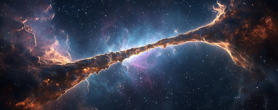 Mystic celestial bridge spanning across a glowing nebula soft ethereal light trails and dreamlike space dust - Powered by Adobe
