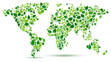 Fototapeta premium world map overlaid with plant vines and leaves