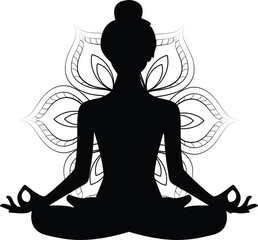 Yoga Day Silhouette Vector of Woman in Peaceful Pose