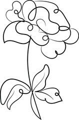 Elegant Single Line Drawing of a Flower with Leaves Botanical Illustration