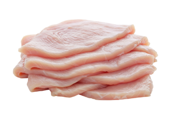 Pile of Fresh Chicken Breast Slices Ready for Cooking Preparation Isolated