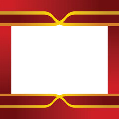 Background with a red bow and ribbon illustration on a gold frame for a festive holiday card