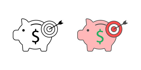 Saving for a goal icon – piggy bank with target symbol, representing focused financial planning, personal savings, and money goals.