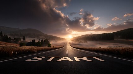 Journey begins road to adventure serene landscape nature photography dawn light inspiring viewpoint