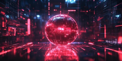 Fototapeta premium dynamic sports visual featuring a glowing red soccer ball surrounded by geometric lines and shapes, Generative AI