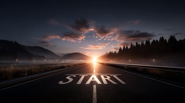 Journey begins at dawn a scenic road leading to new horizons nature landscape peaceful environment inspiring viewpoint