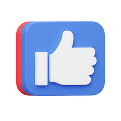3D Render of a Blue and Red Square Button with a White Thumbs Up Icon