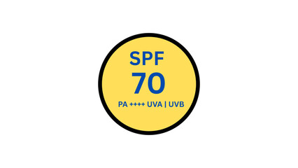 SPF 70, uva | uvb illustration on yellow circle