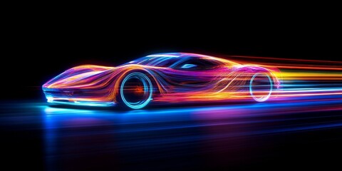 Abstract design of cascading light trails in vibrant colors creating a futuristic feel, Generative AI