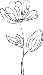 Elegant Single Line Drawing of a Flower with Leaves Botanical Illustration