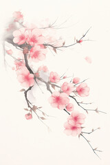 Fototapeta premium Cherry blossom branch with delicate pink flowers on a minimalist background during spring season