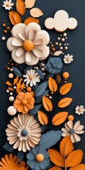 Colorful floral arrangement with vibrant orange and cream flowers on dark background