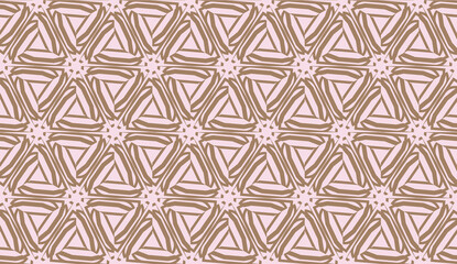 Decorative pattern with triangles style. Vector illustration. For fashion print, scrapbooking page, flyer design. Light brown color. Seamless